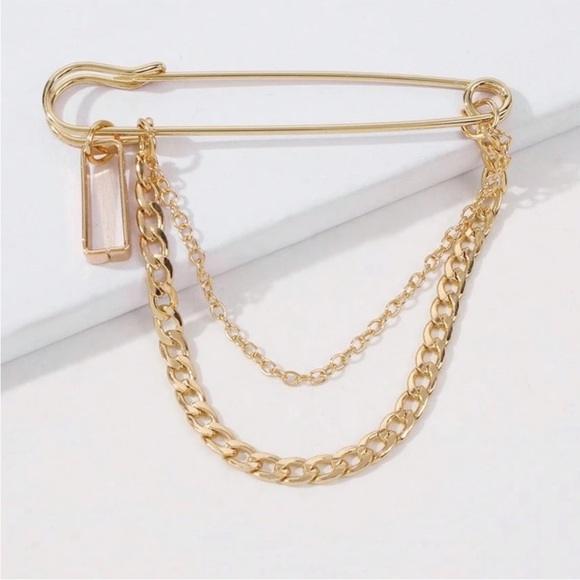 Maison Double Chain Gold Brooch - Picture 2 of 4